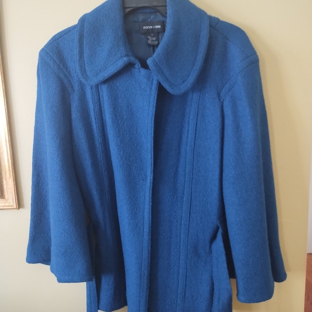 Focus-2000 flared sleeves slant swing jacket with belt size 12, with lining.